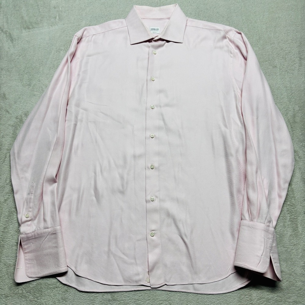 Armani Collezioni Button Down Dress Shirt Pink Striped Textured Mens L 41/16 - Picture 6 of 6